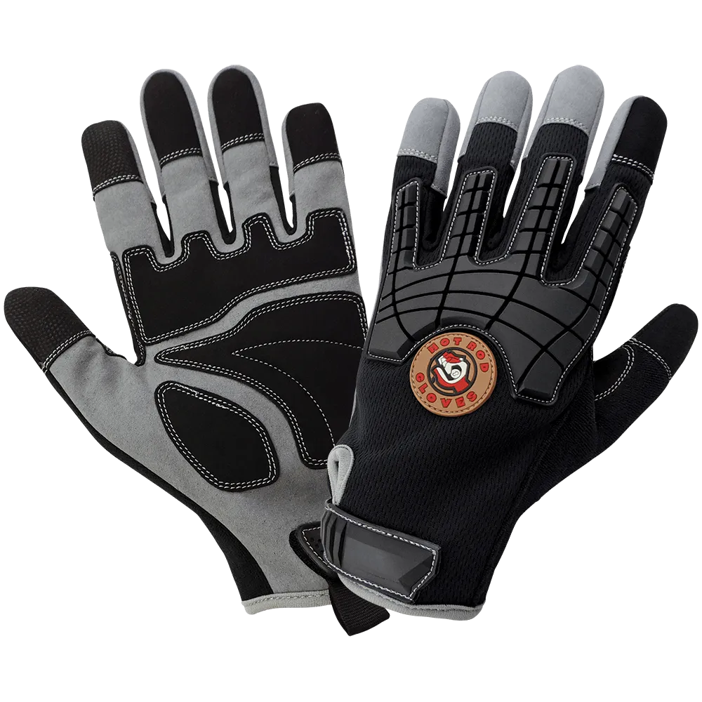 Global Glove & Safety HR8200 Hot Rod Gloves® Premium Synthetic Leather Palm Performance Mechanics, Impact Protection, Mesh Back