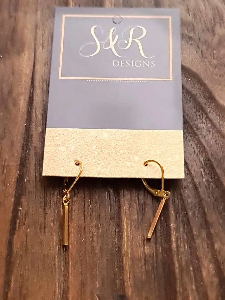 Gold Bar Earrings, Stainless Steel Dangle Leverback Earrings, Hook Earrings.