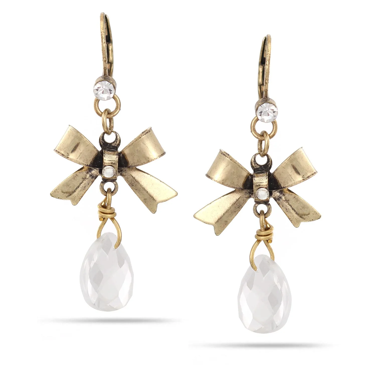 GOLD BOW CRYSTAL DROP EARRINGS #274GS3401 (7C2/7D5)