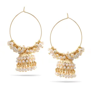 GOLD CREAM PEARL DOGRA JHUMKA CHANDELIER HOOP EARRINGS #SQ312-181106-4GCRM