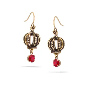 GOLD CROWN RED CRYSTAL DROP EARRINGS #155RD3501 (4B5)