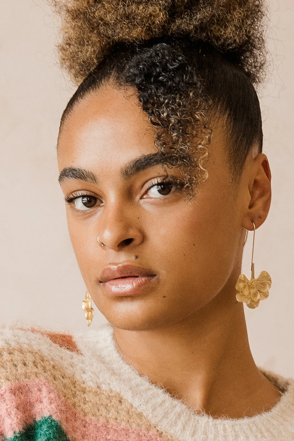 Gold Tone Drop Floral Earrings