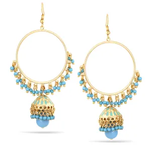 GOLD TURQUOISE DOGRA JHUMKA CHANDELIER EARRINGS #SQ3188TRQ (NG14)