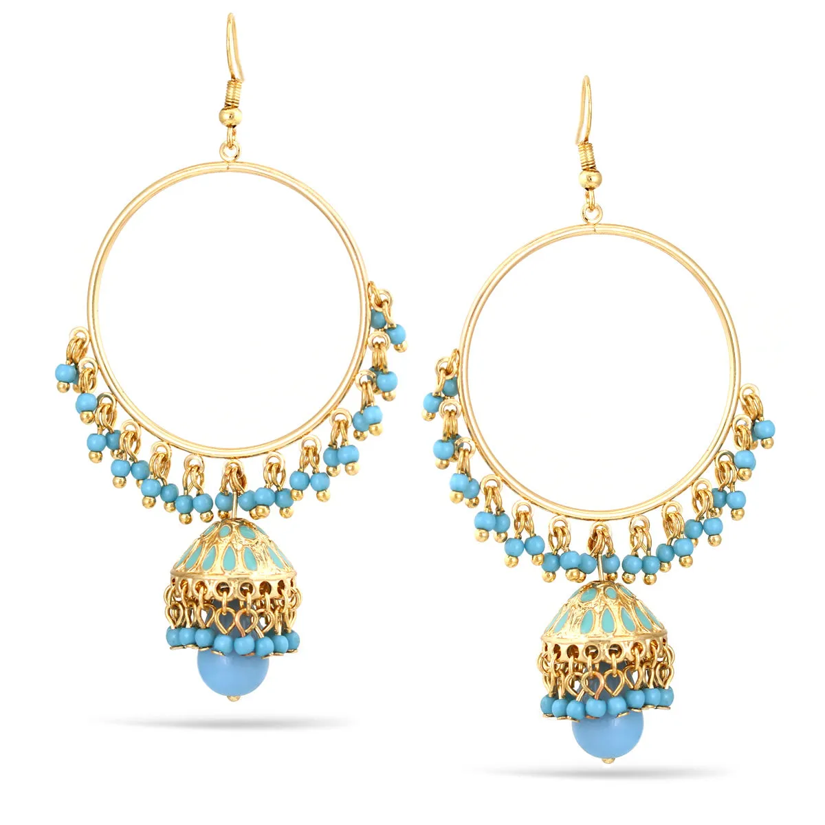 GOLD TURQUOISE DOGRA JHUMKA CHANDELIER EARRINGS #SQ3188TRQ (NG14)
