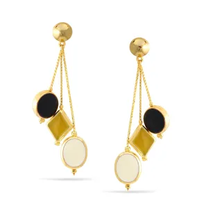 GOLD YELLOW IVORY AND BLACK RESIN DANGLE EARRINGS #FW-E169GM (SHCA2)