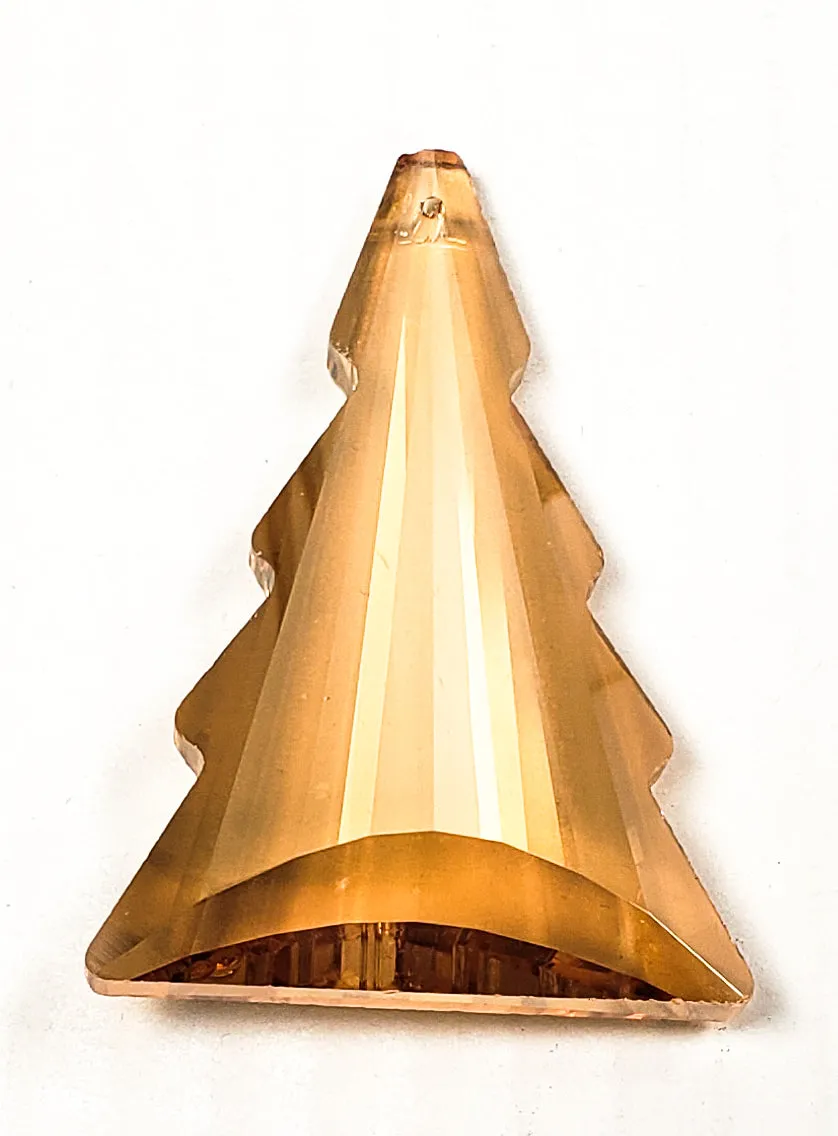 Golden Champagne Christmas Tree Chandelier Crystals, Gold Pine Tree Suncatcher