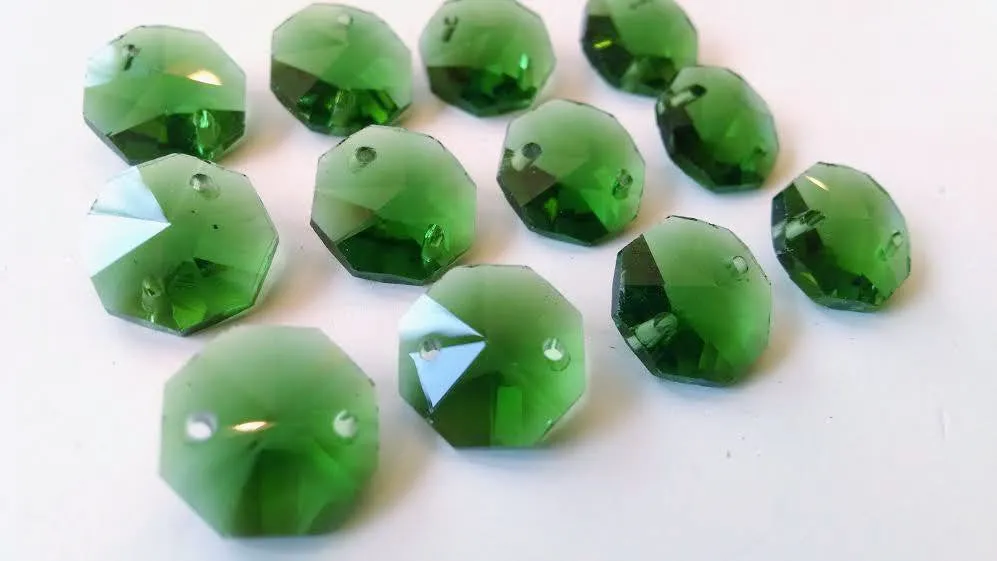 Green 14mm Octagon Beads Chandelier Crystals 2 Holes