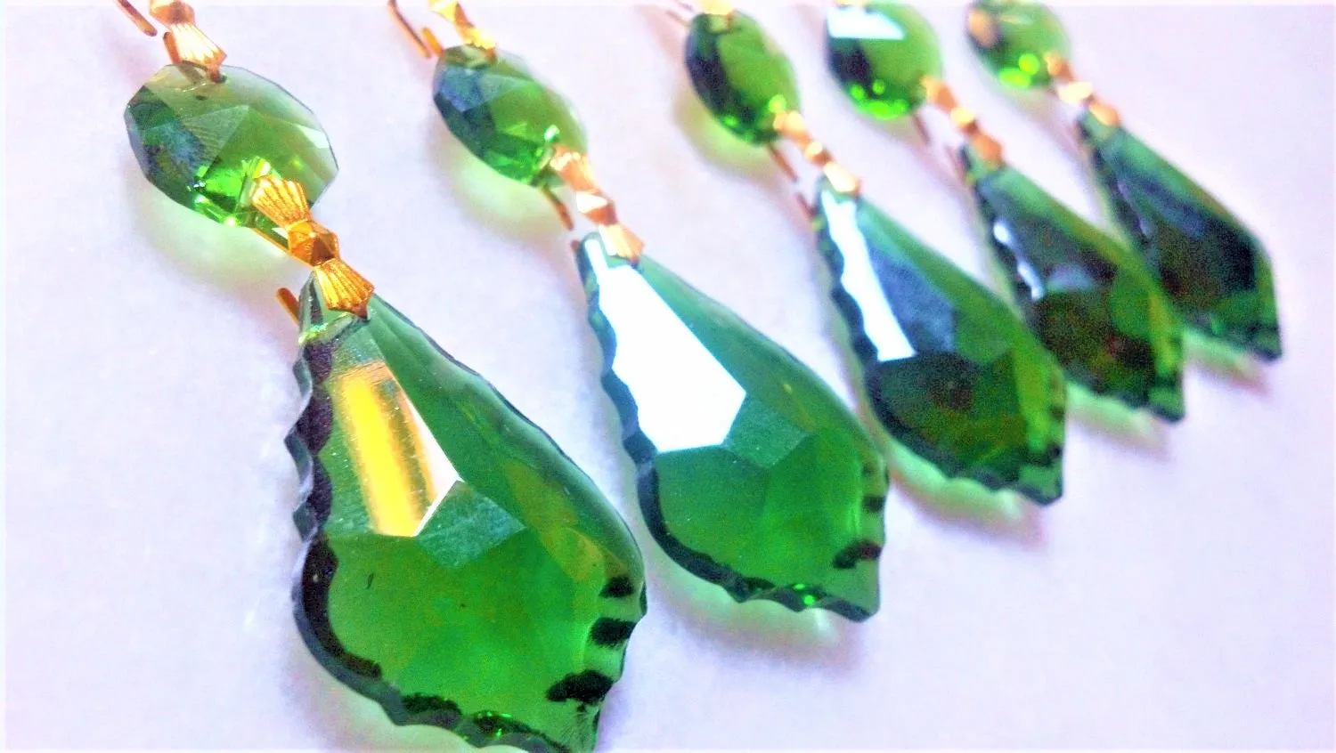 Green French Cut Chandelier Crystals Pack of 5 Ornaments