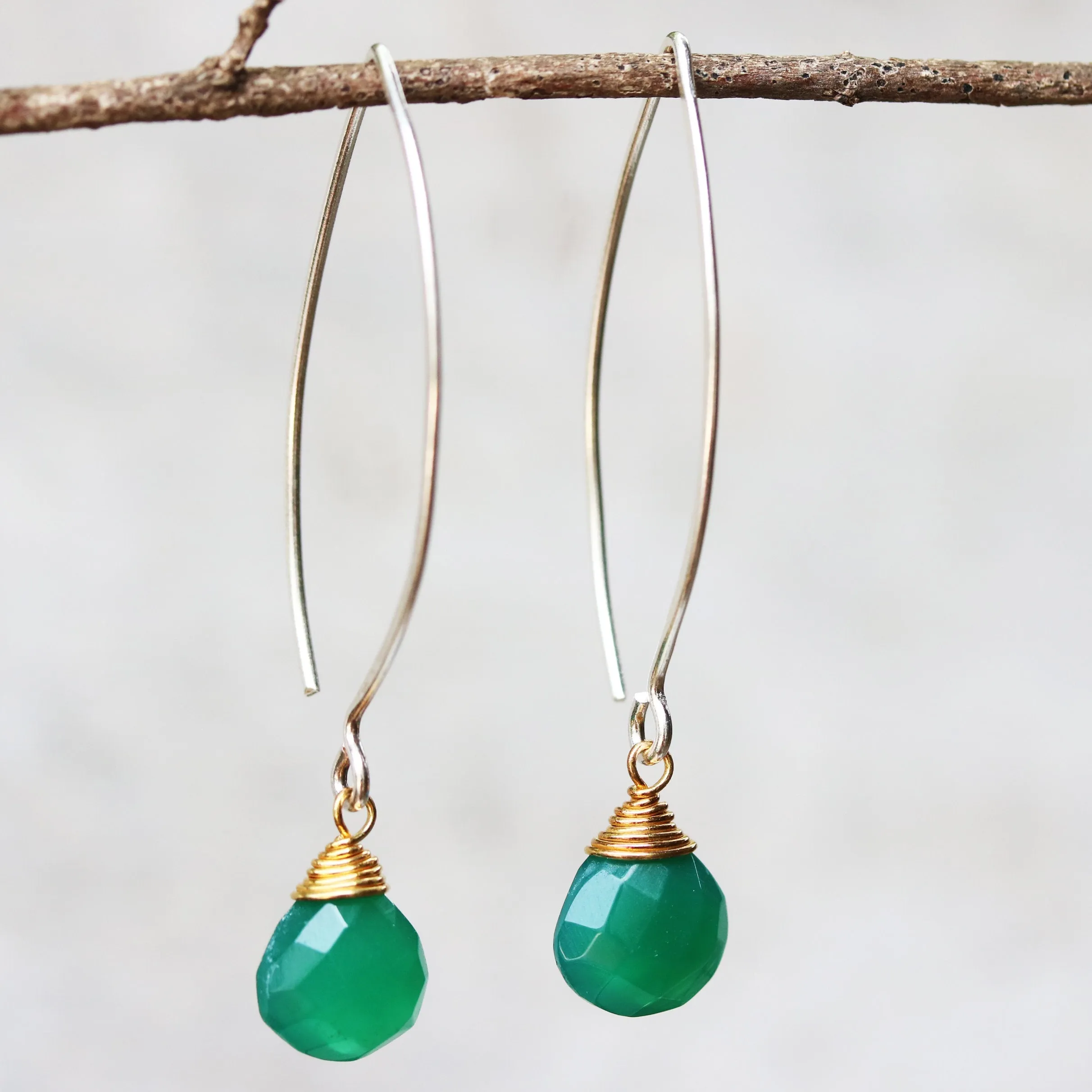 Green onyx gemstone drop / dangle earring with sterling silver earwire
