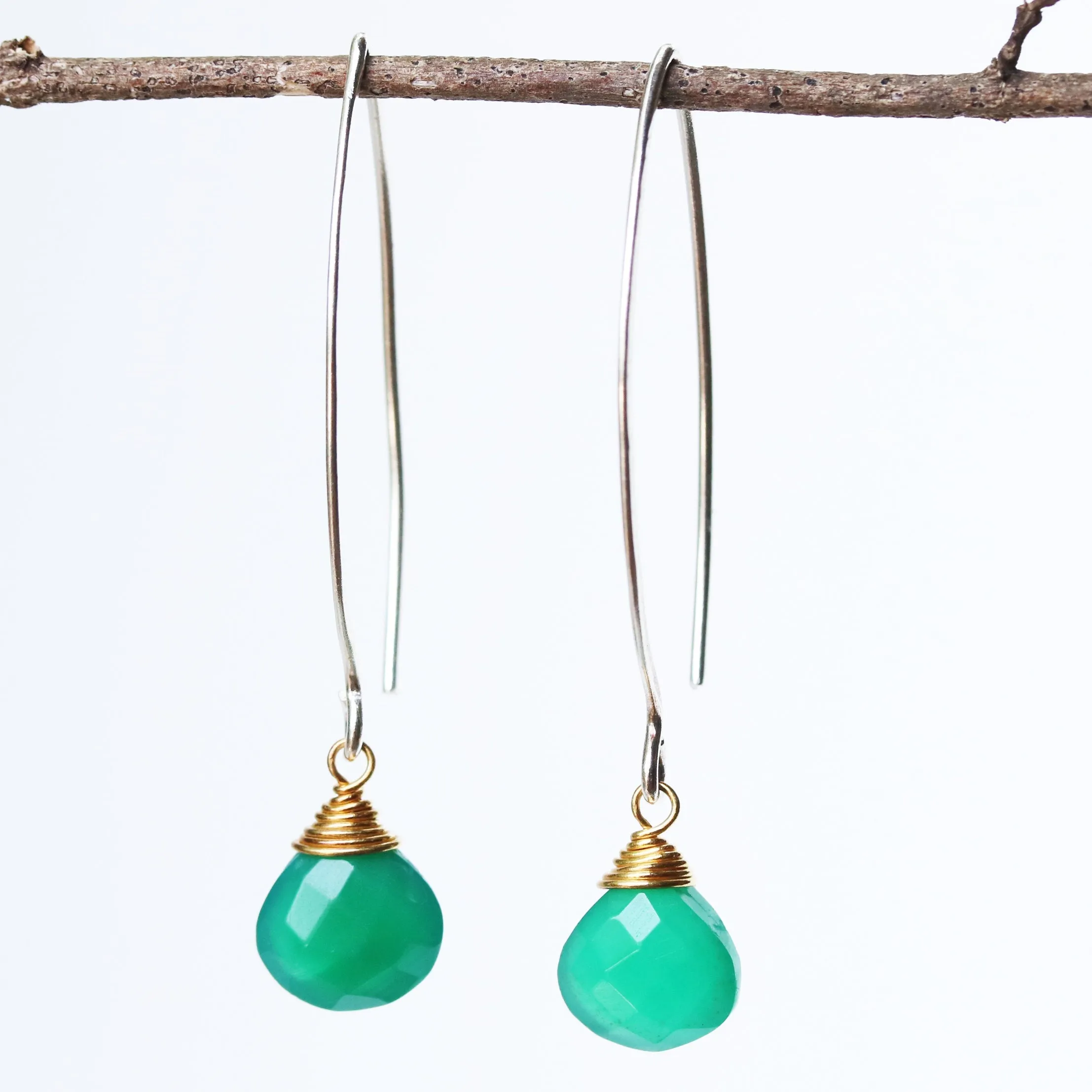 Green onyx gemstone drop / dangle earring with sterling silver earwire