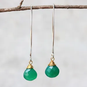 Green onyx gemstone drop / dangle earring with sterling silver earwire