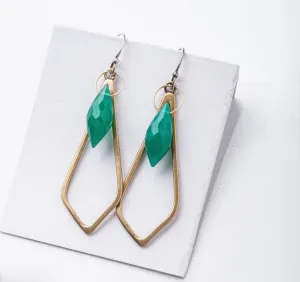 Green Onyx, Yellow Bronze, Sterling Wires Drop Earrings
