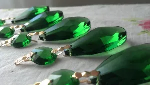 Green Teardrop Chandelier Crystal Ornaments, Pack of 5