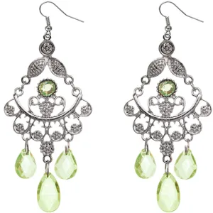 Green Translucent Beaded Filigree Dangle Earrings