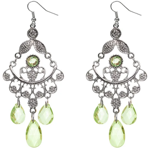 Green Translucent Beaded Filigree Dangle Earrings