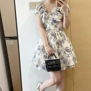 Grey Rosette Detail Fit And Flare Dress