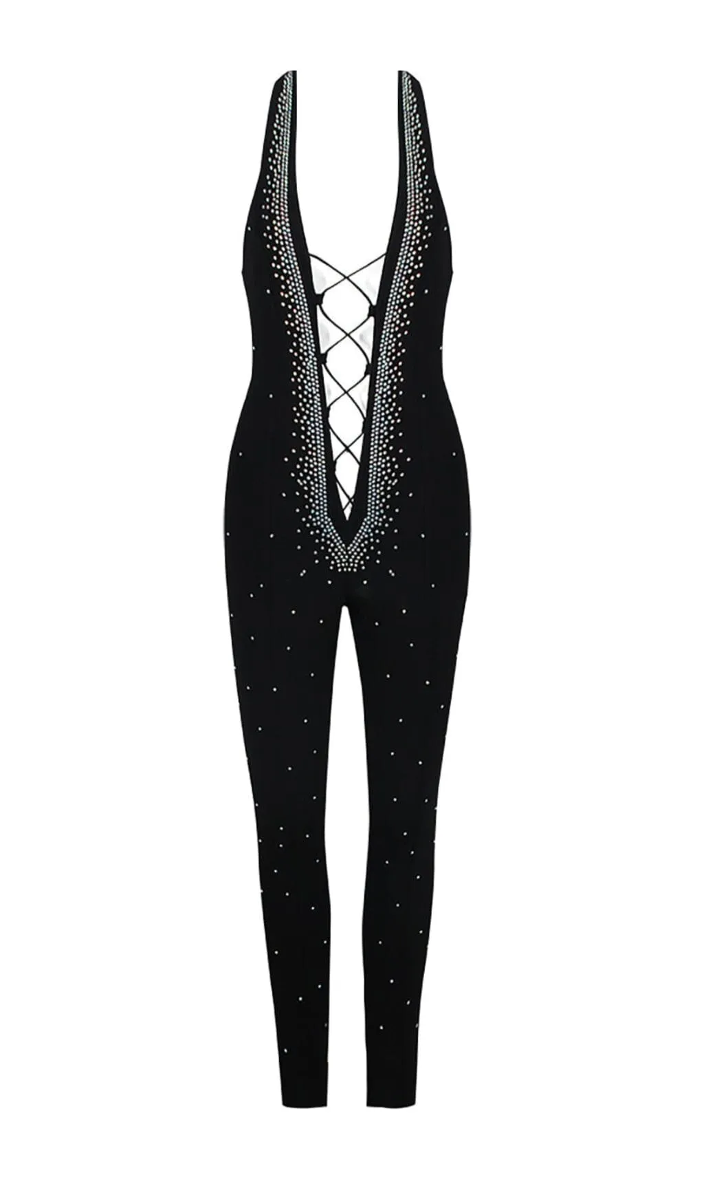 Halter Neck Crystal Backless Jumpsuits