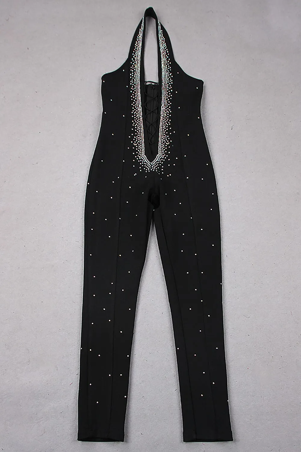 Halter Neck Crystal Backless Jumpsuits