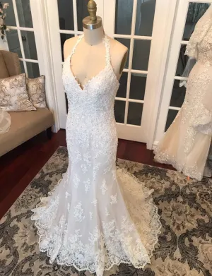 Halter Sequin Floral Lace Fit & Flare Wedding Dress | Erina