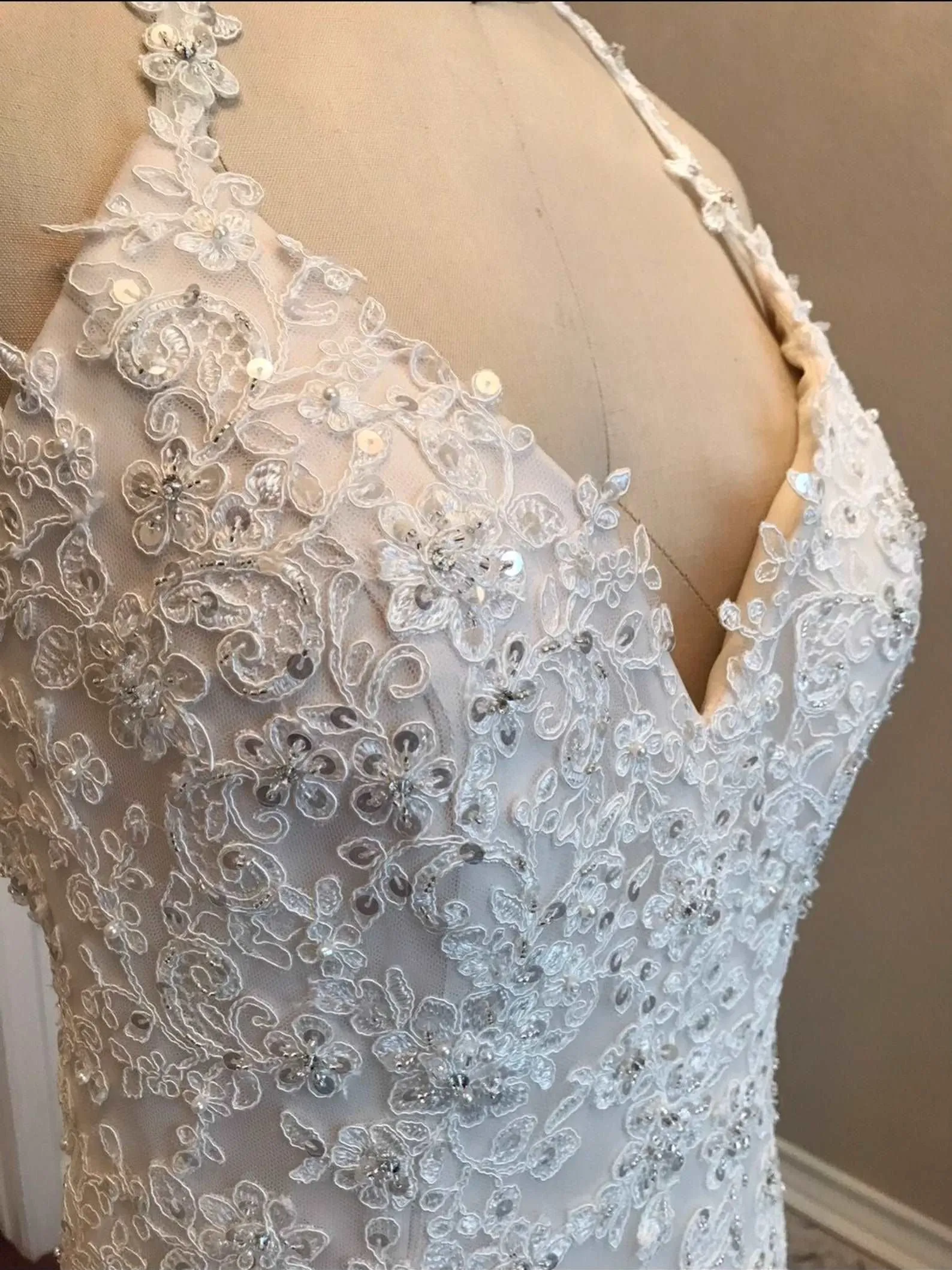 Halter Sequin Floral Lace Fit & Flare Wedding Dress | Erina