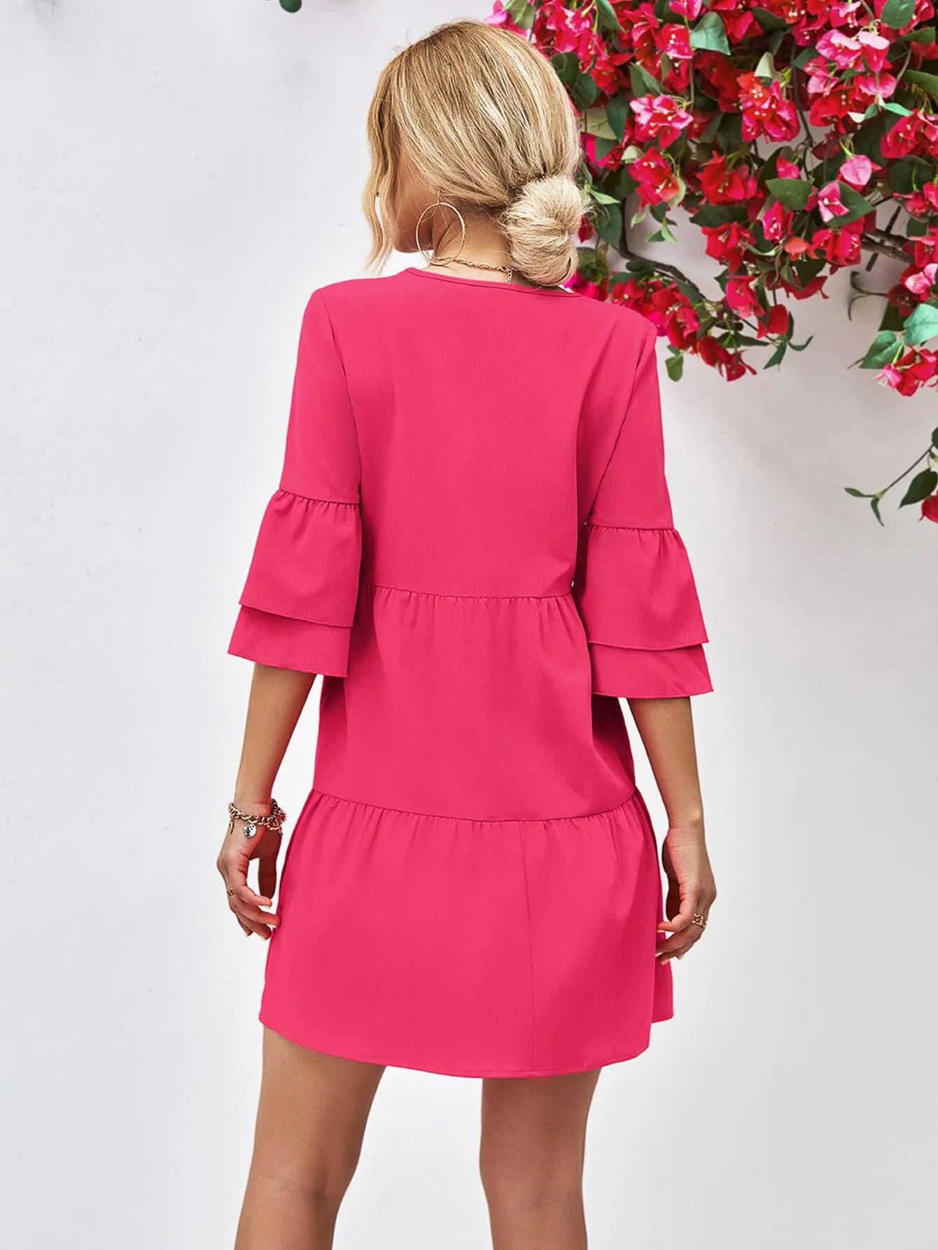 Hazel Blues® |  V-Neck Flare Sleeve Mini Dress