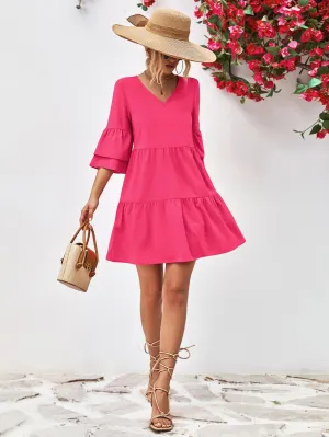 Hazel Blues® |  V-Neck Flare Sleeve Mini Dress