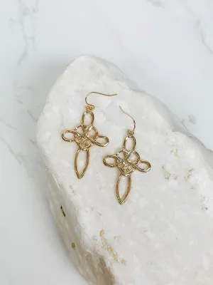 Heart Cross Dangle Earrings - Gold
