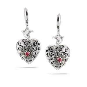 HEART FILIGREE FLOWER AND BIRDDROP EARRINGS #215PP3201 (1A8)
