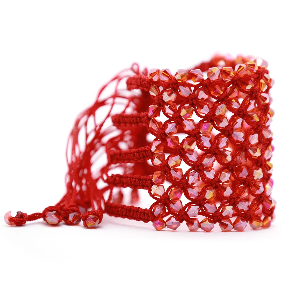 Helios: Red Woven in Thread w/Crystals Bracelet