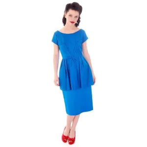 Hello, Tomorrow 1950s Party Dress / MCM /Electric Blue 50s Cocktail  Wiggle Dress  Peplum Hobble Dress S
