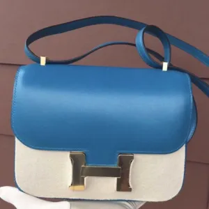 Hermès Constance 18 Bleu Izmir Tadelakt Gold Hardware GHW