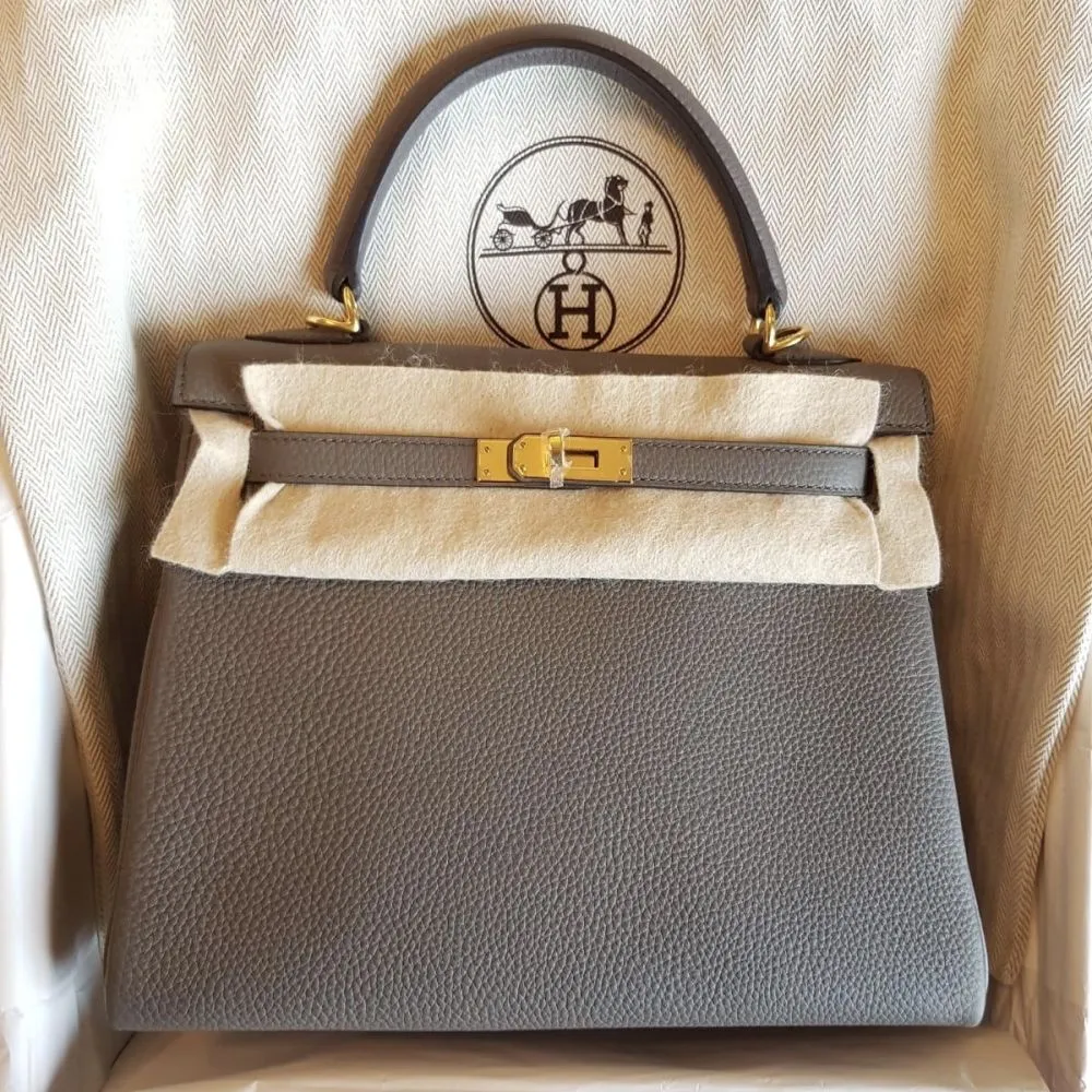 Hermès Kelly 25 Gris Etain Togo Gold Hardware GHW