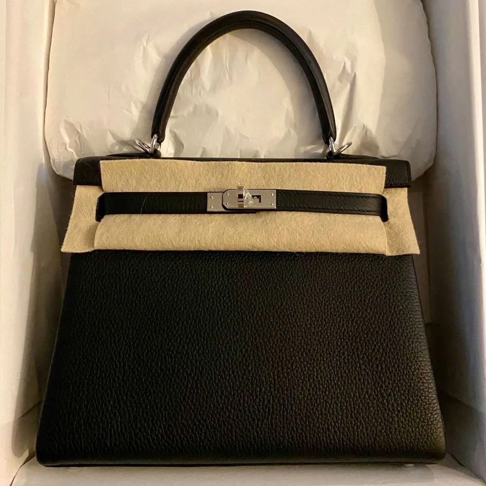 Hermès Kelly 25 Noir (Black) Togo Palladium Hardware PHW
