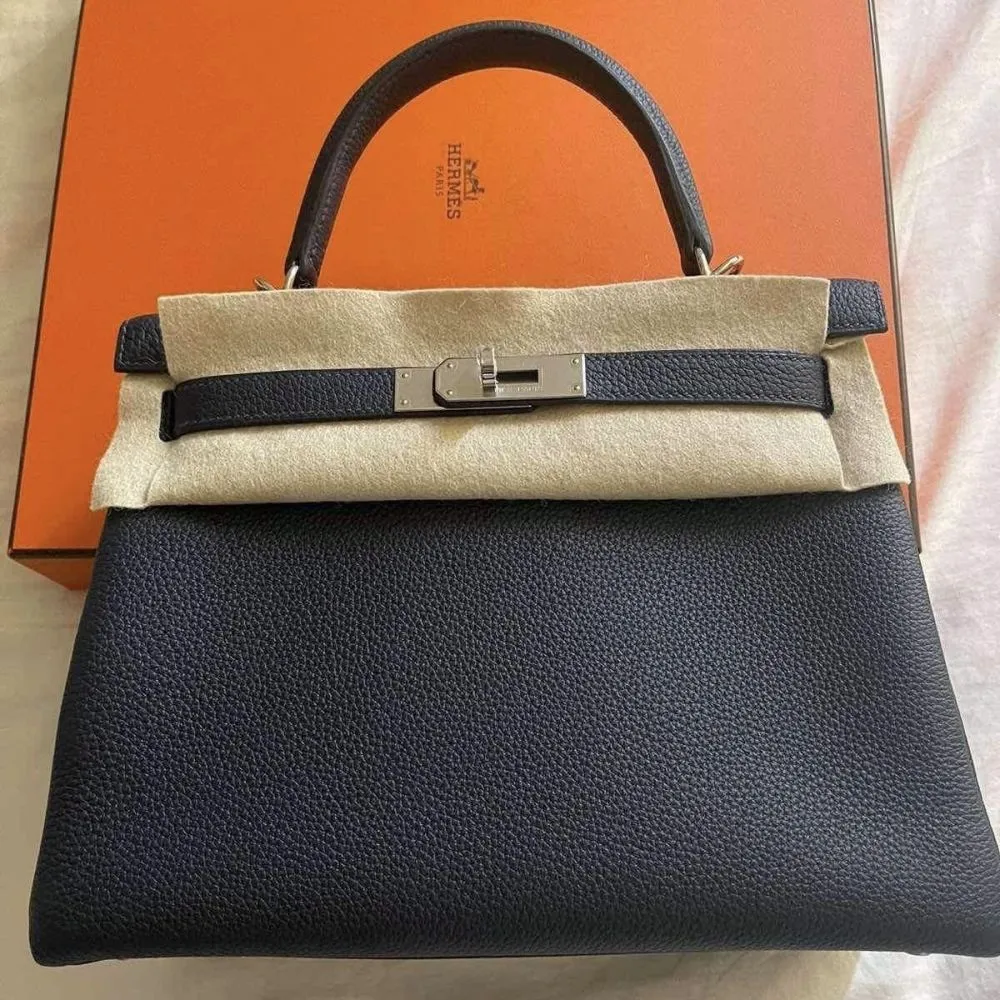 Hermès Kelly 28 Bleu Nuit Togo Palladium Hardware PHW