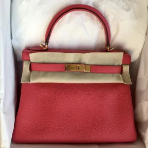 Hermès Kelly 28 Rose Extreme Taurillon Clemence Gold Hardware GHW