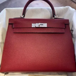 Hermès Kelly 28 Rouge Grenat Sellier Epsom Palladium Hardware PHW