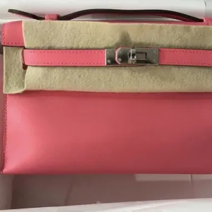 Hermès Kelly Pochette Rose Azalee Swift Palladium Hardware PHW