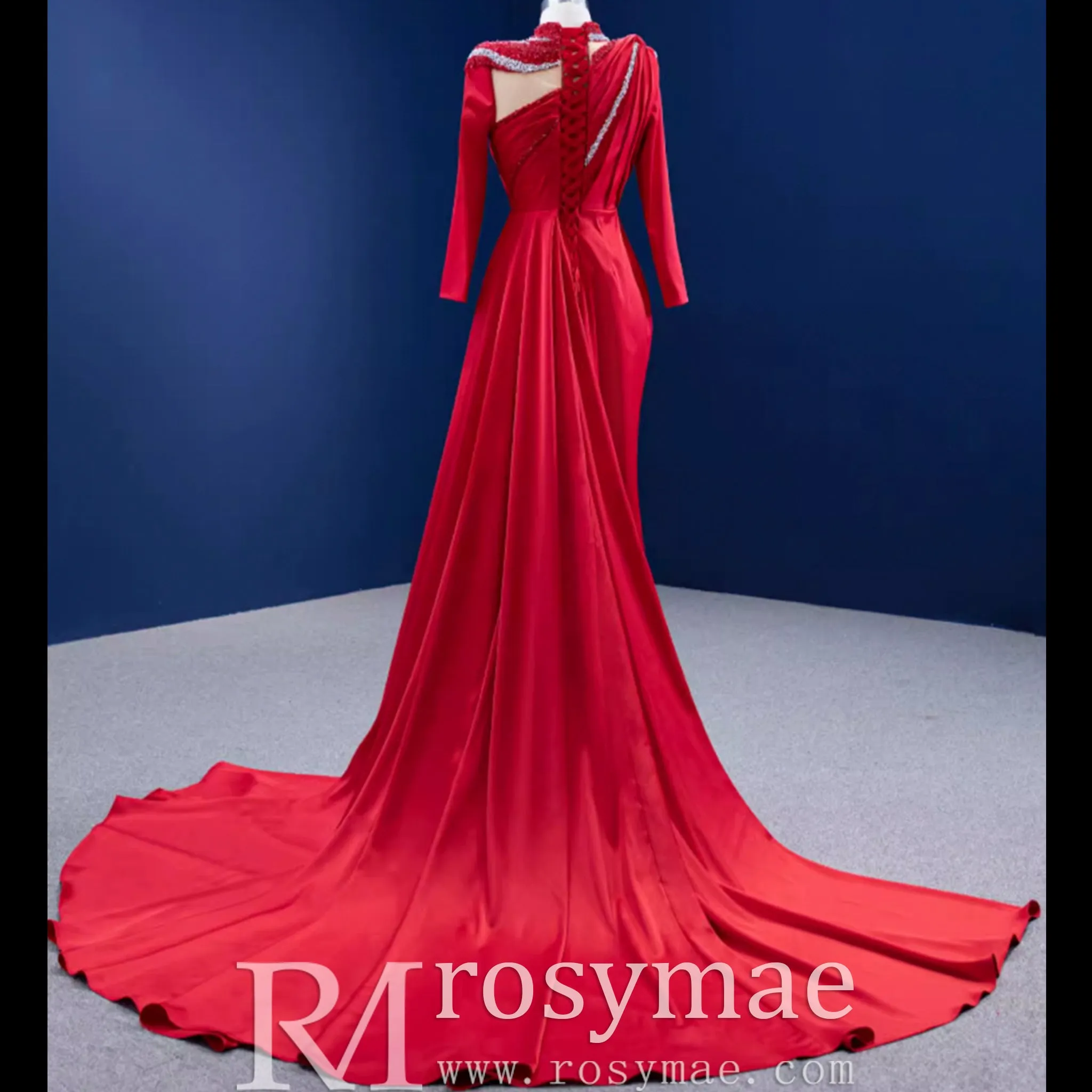 High-end Beading Pearl Sequins Evening Dress with Long Sleeve