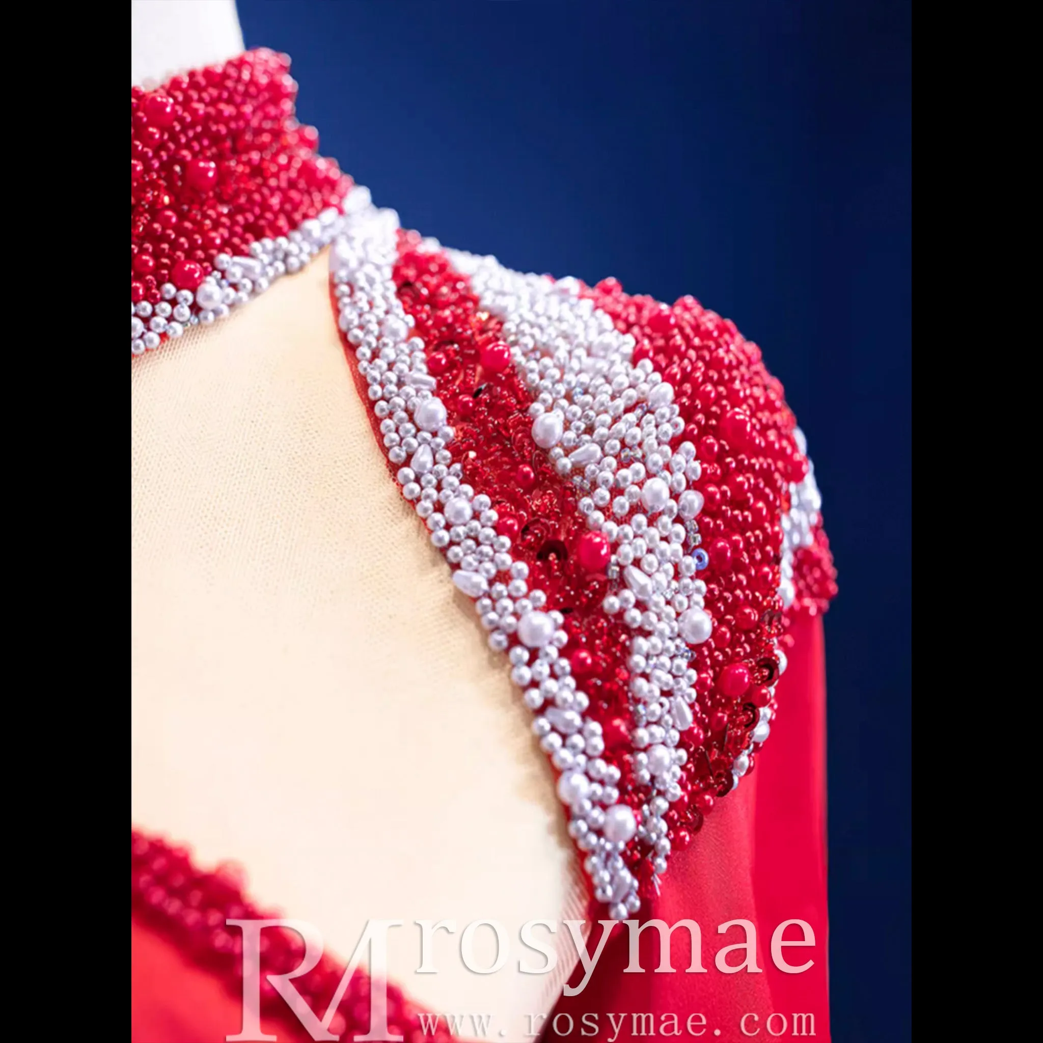 High-end Beading Pearl Sequins Evening Dress with Long Sleeve