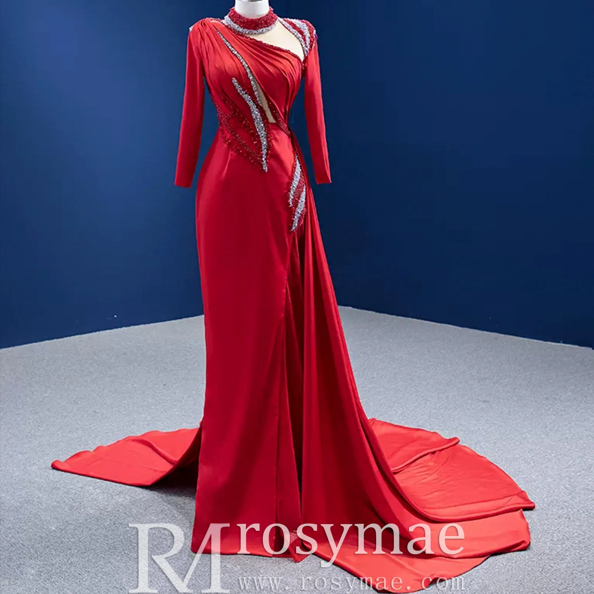 High-end Beading Pearl Sequins Evening Dress with Long Sleeve