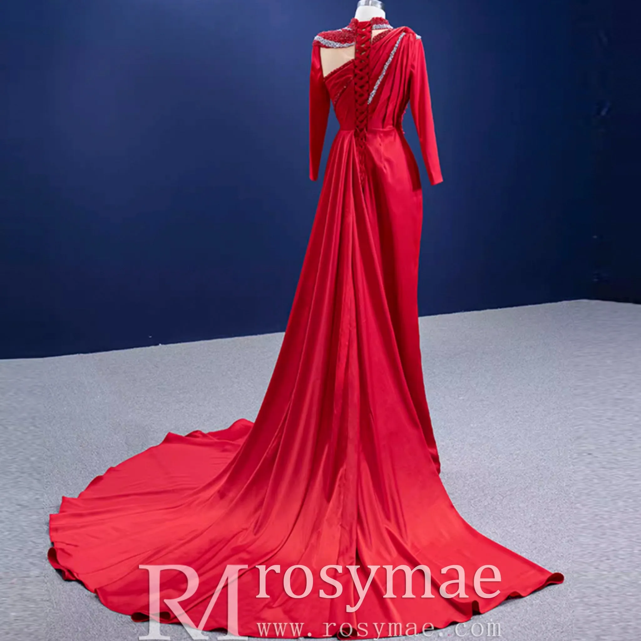 High-end Beading Pearl Sequins Evening Dress with Long Sleeve