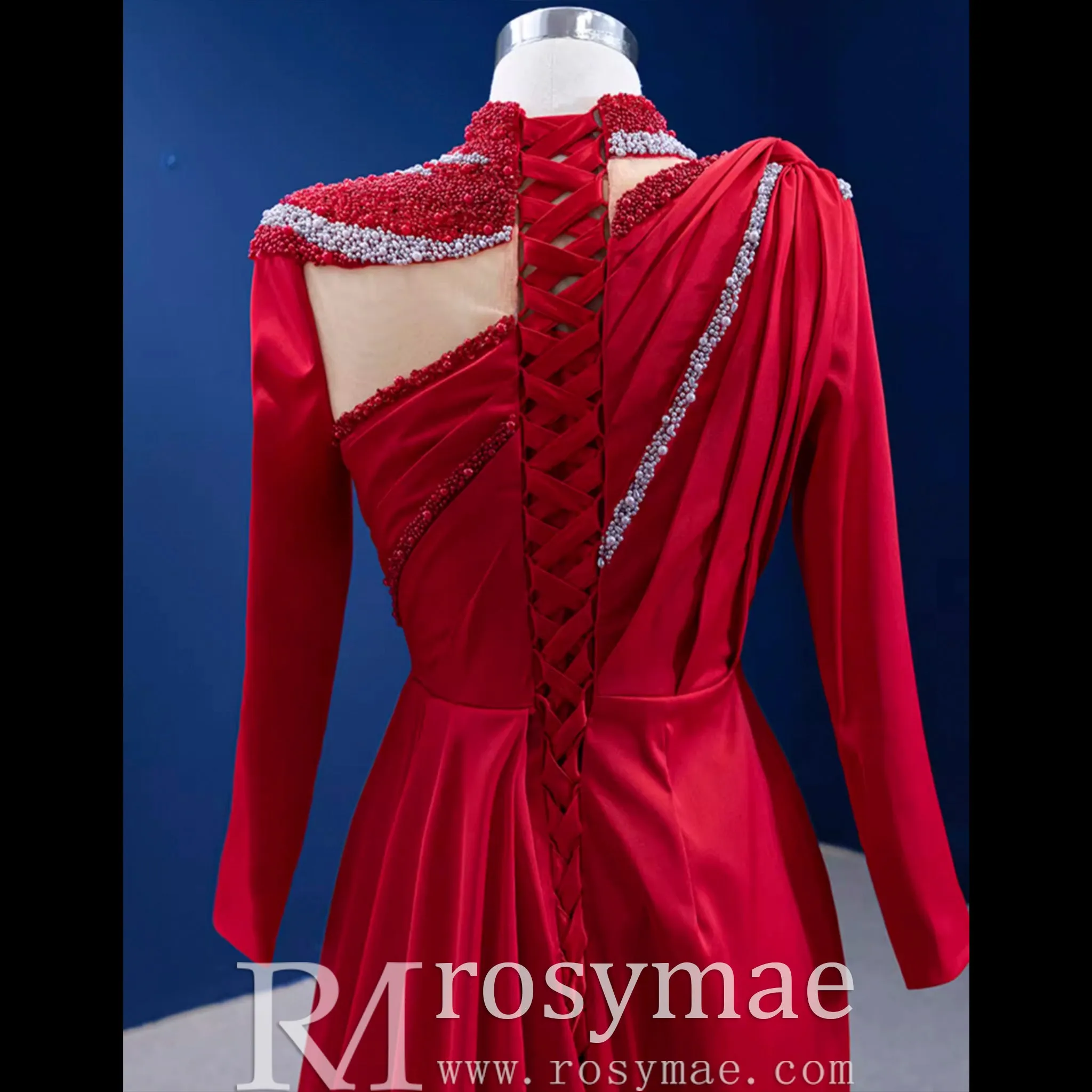 High-end Beading Pearl Sequins Evening Dress with Long Sleeve