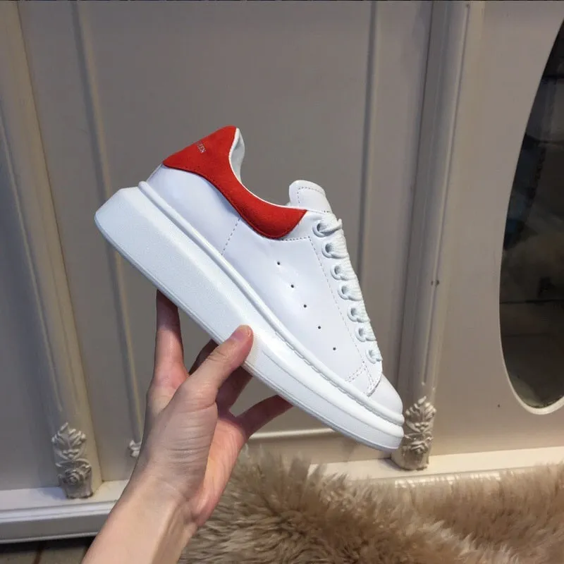 High Quality Women  White Shoes Size 34-44 Spring Lovers Genuine Leather flats shoes Women White Casual Shoes Alaxander