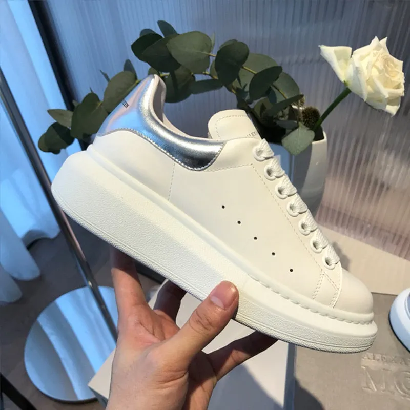 High Quality Women  White Shoes Size 34-44 Spring Lovers Genuine Leather flats shoes Women White Casual Shoes Alaxander
