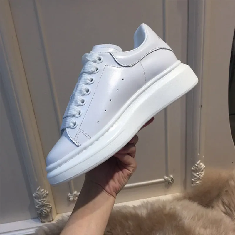 High Quality Women  White Shoes Size 34-44 Spring Lovers Genuine Leather flats shoes Women White Casual Shoes Alaxander