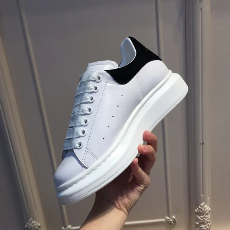 High Quality Women  White Shoes Size 34-44 Spring Lovers Genuine Leather flats shoes Women White Casual Shoes Alaxander