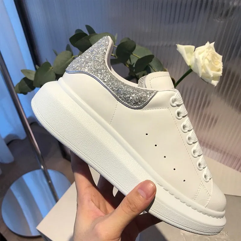 High Quality Women  White Shoes Size 34-44 Spring Lovers Genuine Leather flats shoes Women White Casual Shoes Alaxander