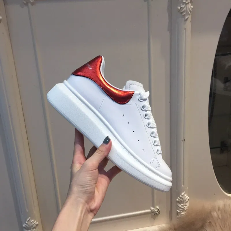 High Quality Women  White Shoes Size 34-44 Spring Lovers Genuine Leather flats shoes Women White Casual Shoes Alaxander