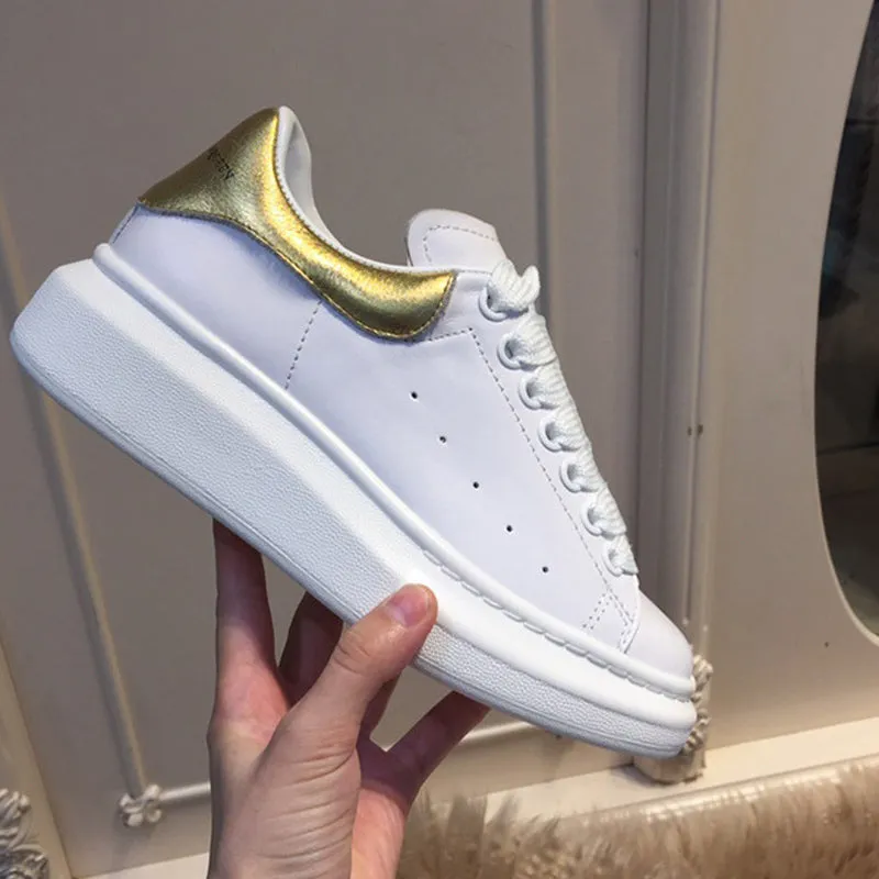 High Quality Women  White Shoes Size 34-44 Spring Lovers Genuine Leather flats shoes Women White Casual Shoes Alaxander