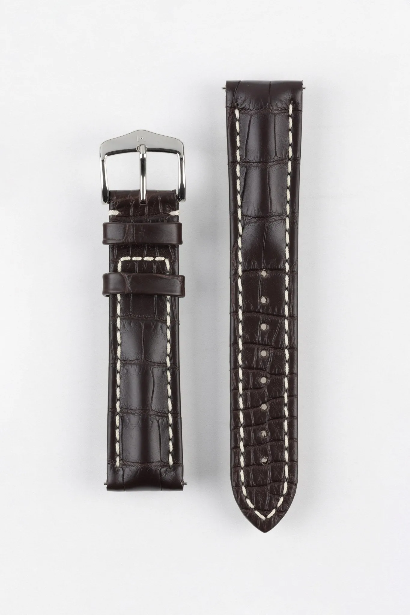 Hirsch CAPITANO Padded Alligator Leather Water-Resistant Watch Strap in BROWN